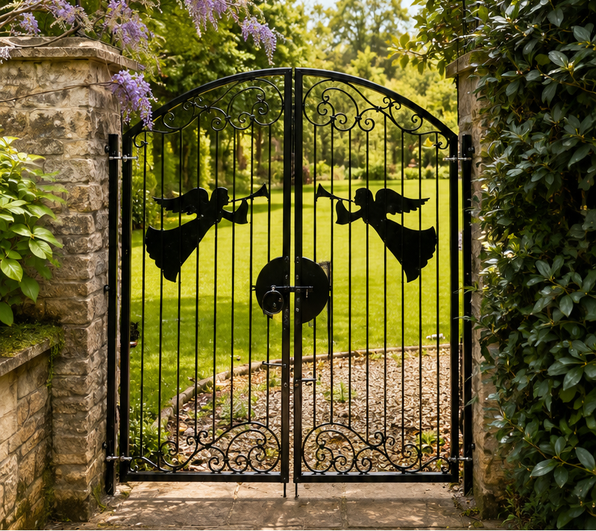 Hand Forged Wrought Iron Driveway Gate - Angel Design. 37