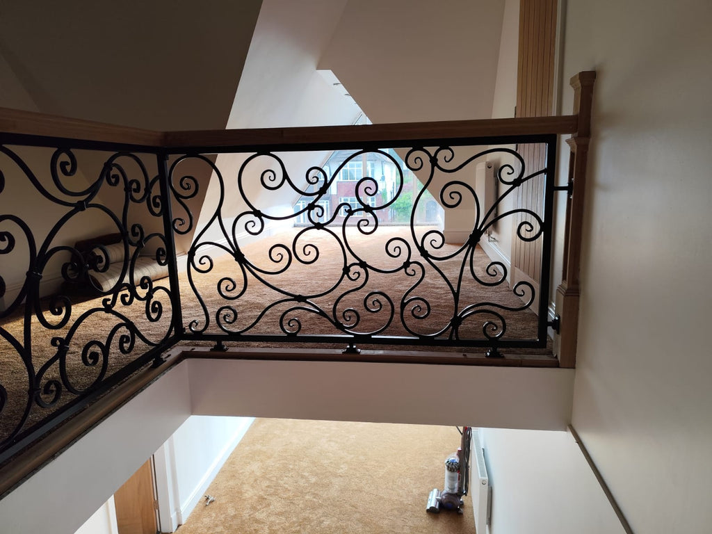 Bespoke Hand Forged Iron Staircase Railing – Elegant Scrollwork. 46