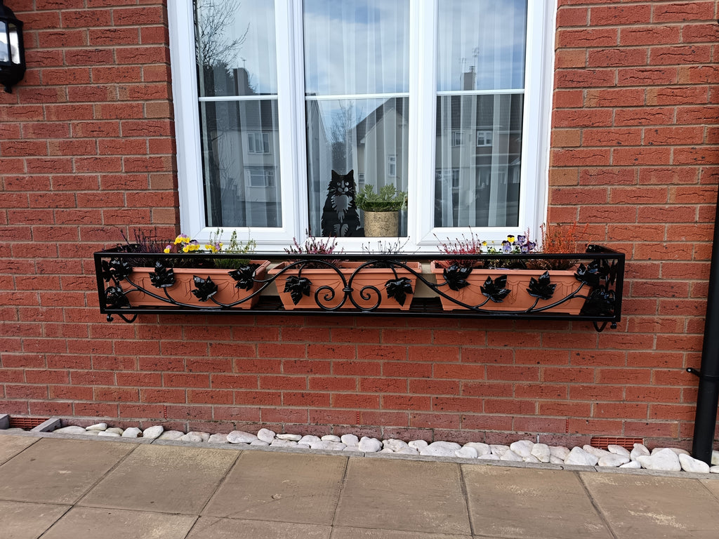 Bespoke Wrought Iron Window Flower Basket - Hand Forged Leaf Design. 40