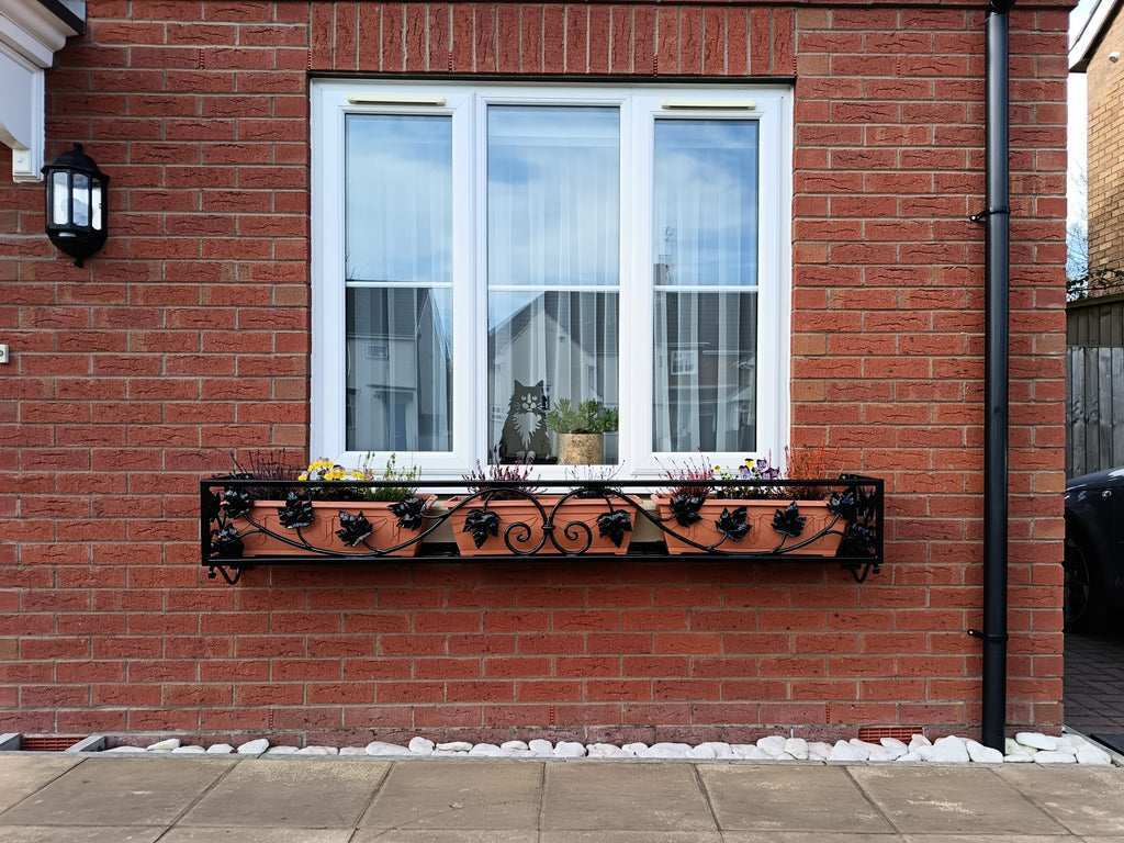 Bespoke Wrought Iron Window Flower Basket - Hand Forged Leaf Design. 40