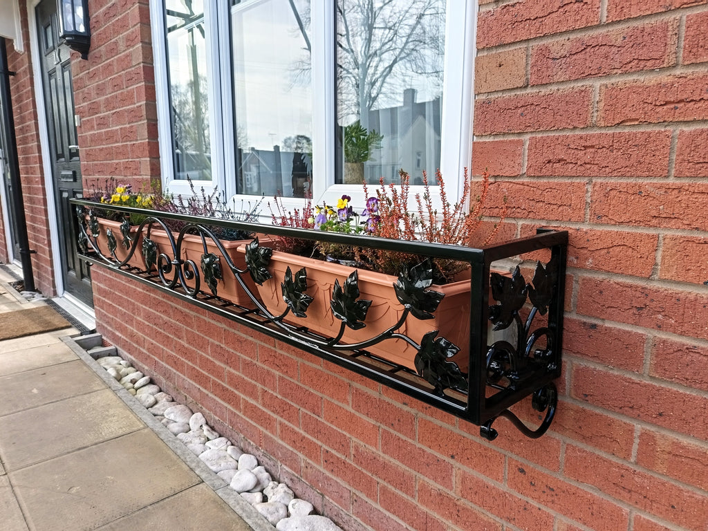 Bespoke Wrought Iron Window Flower Basket - Hand Forged Leaf Design. 40