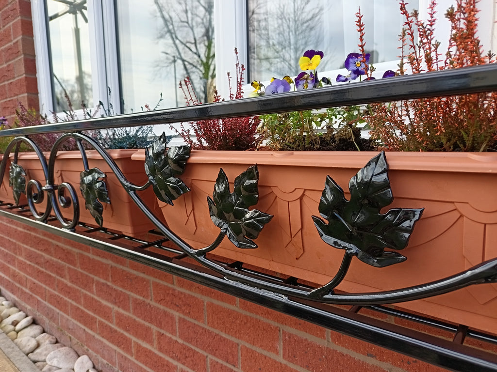 Bespoke Wrought Iron Window Flower Basket - Hand Forged Leaf Design. 40