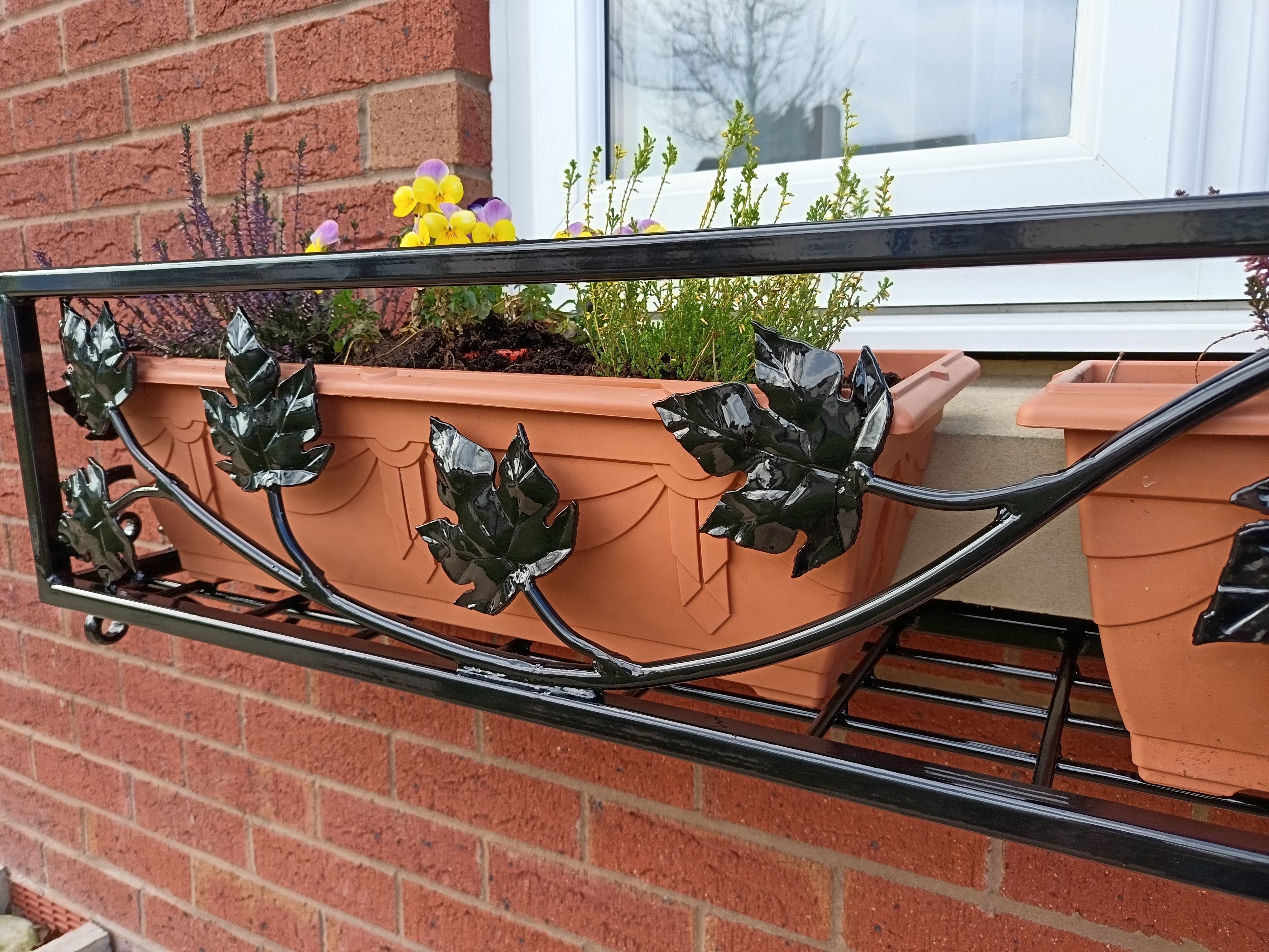 Bespoke Wrought Iron Window Flower Basket - Hand Forged Leaf Design. 40