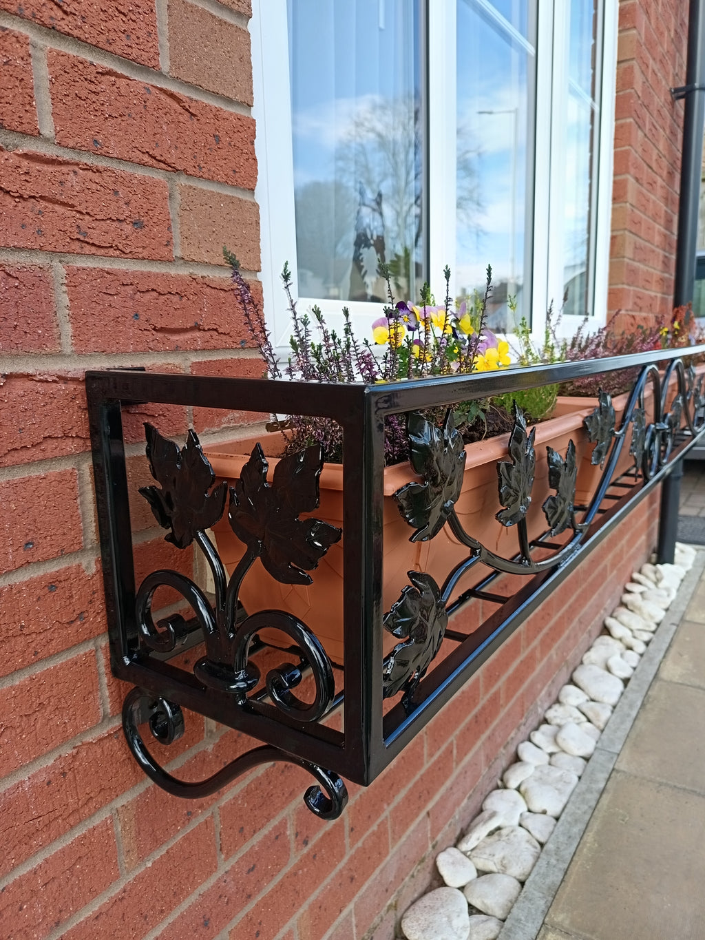 Bespoke Wrought Iron Window Flower Basket - Hand Forged Leaf Design. 40
