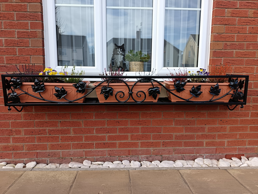 Bespoke Wrought Iron Window Flower Basket - Hand Forged Leaf Design. 40