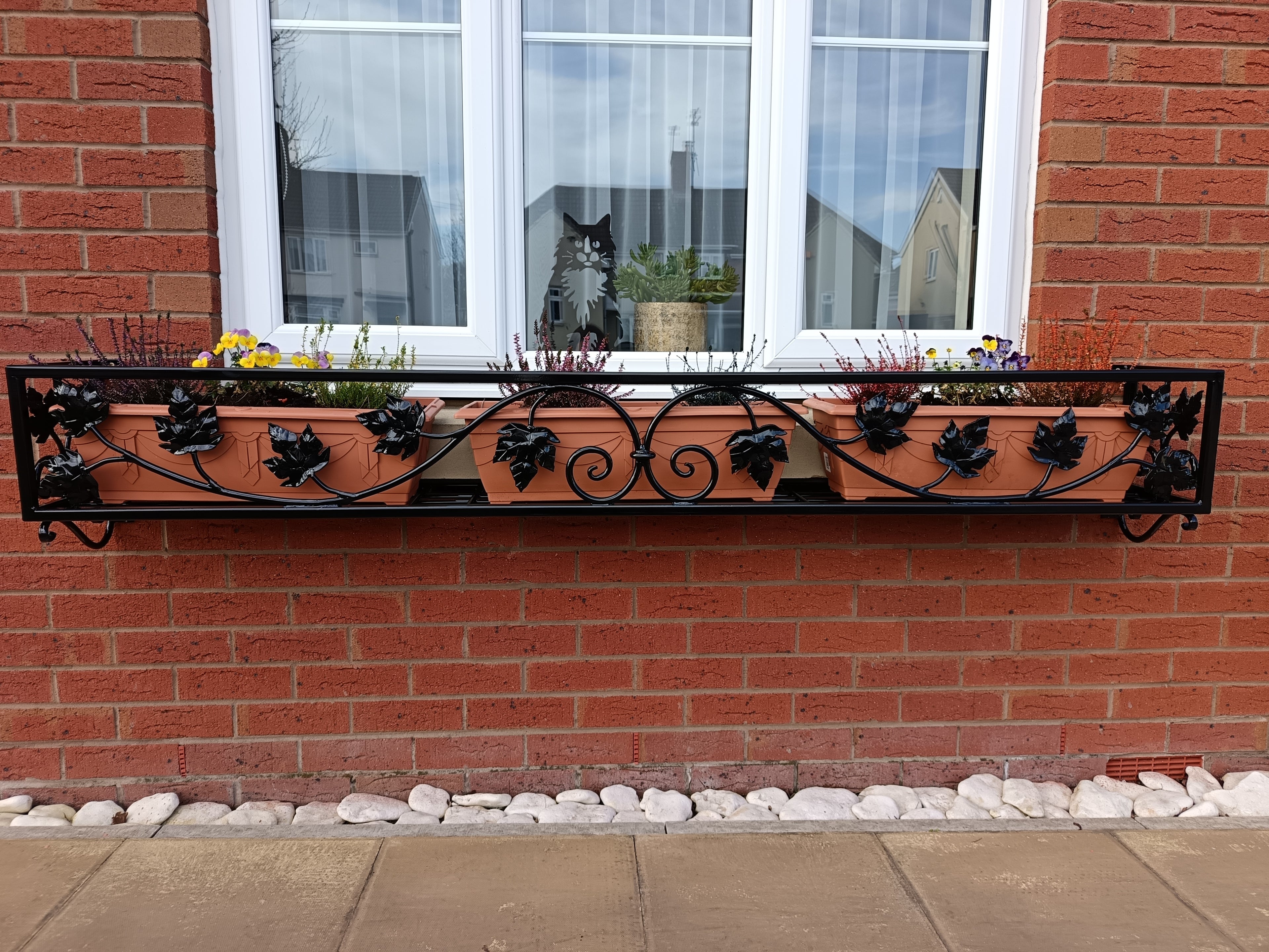 Bespoke Wrought Iron Window Flower Basket - Hand Forged Leaf Design. 40