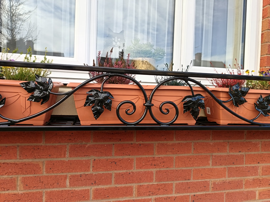 Bespoke Wrought Iron Window Flower Basket - Hand Forged Leaf Design. 40