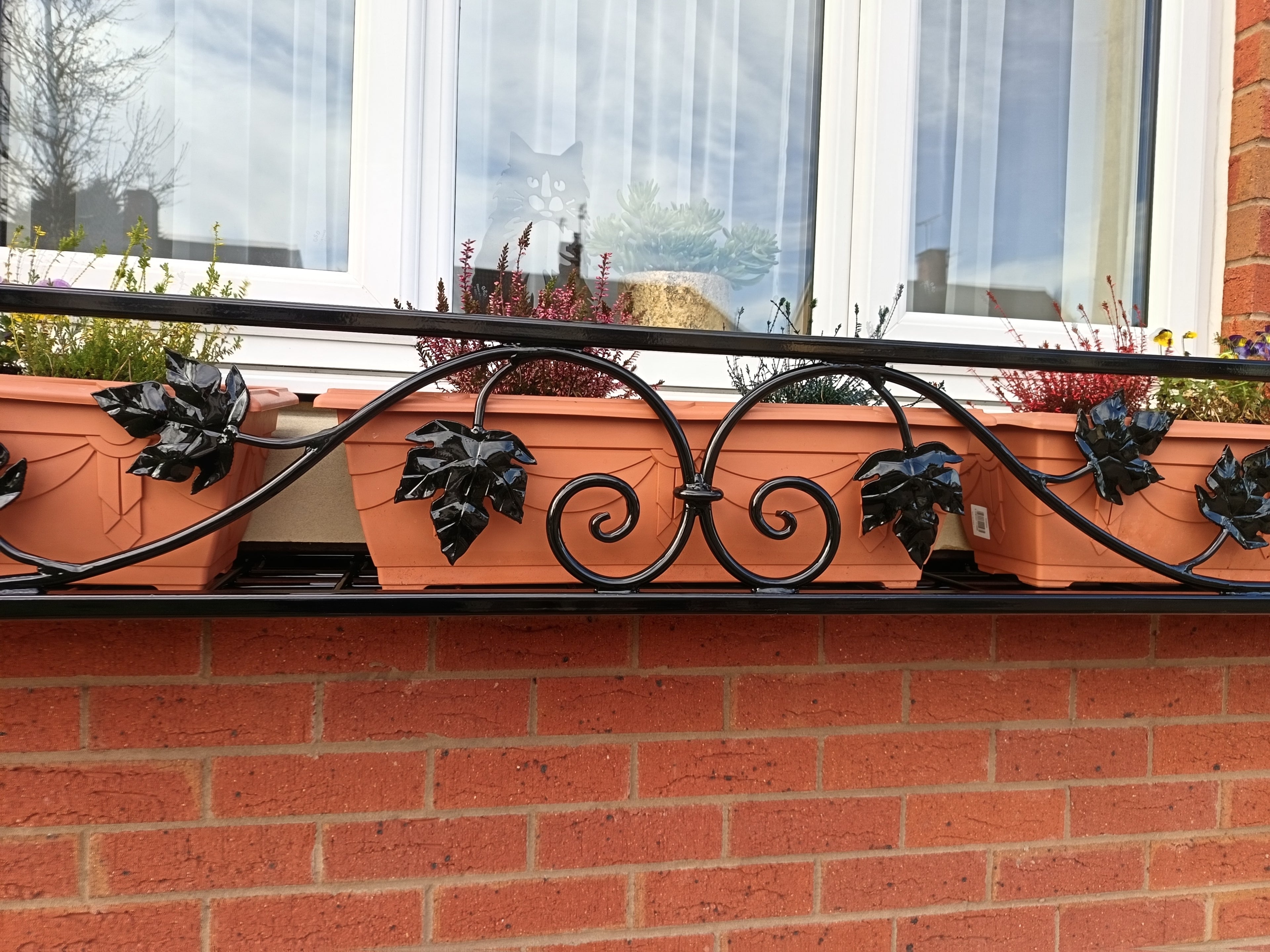 Bespoke Wrought Iron Window Flower Basket - Hand Forged Leaf Design. 40