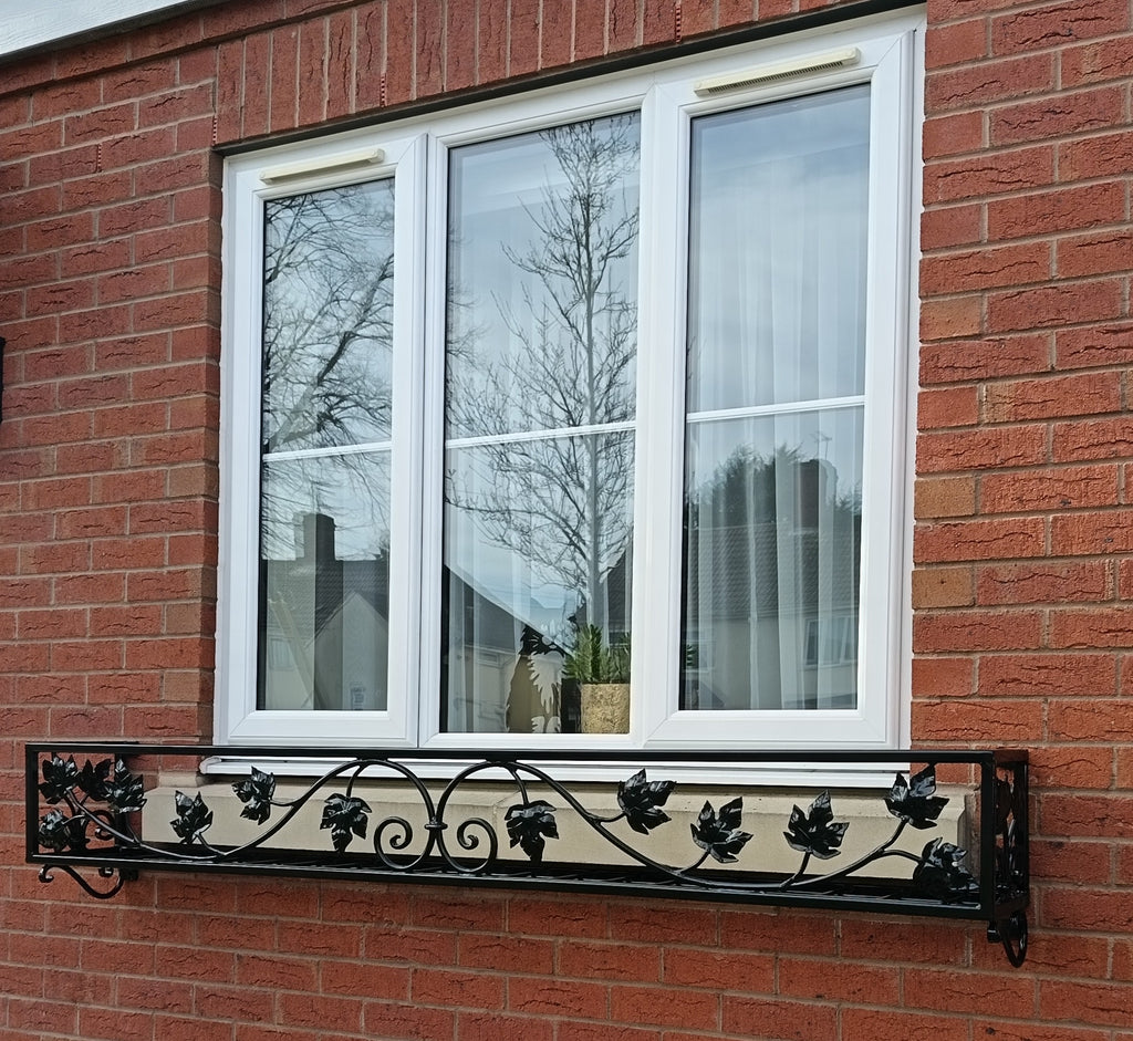Bespoke Wrought Iron Window Flower Basket - Hand Forged Leaf Design. 40