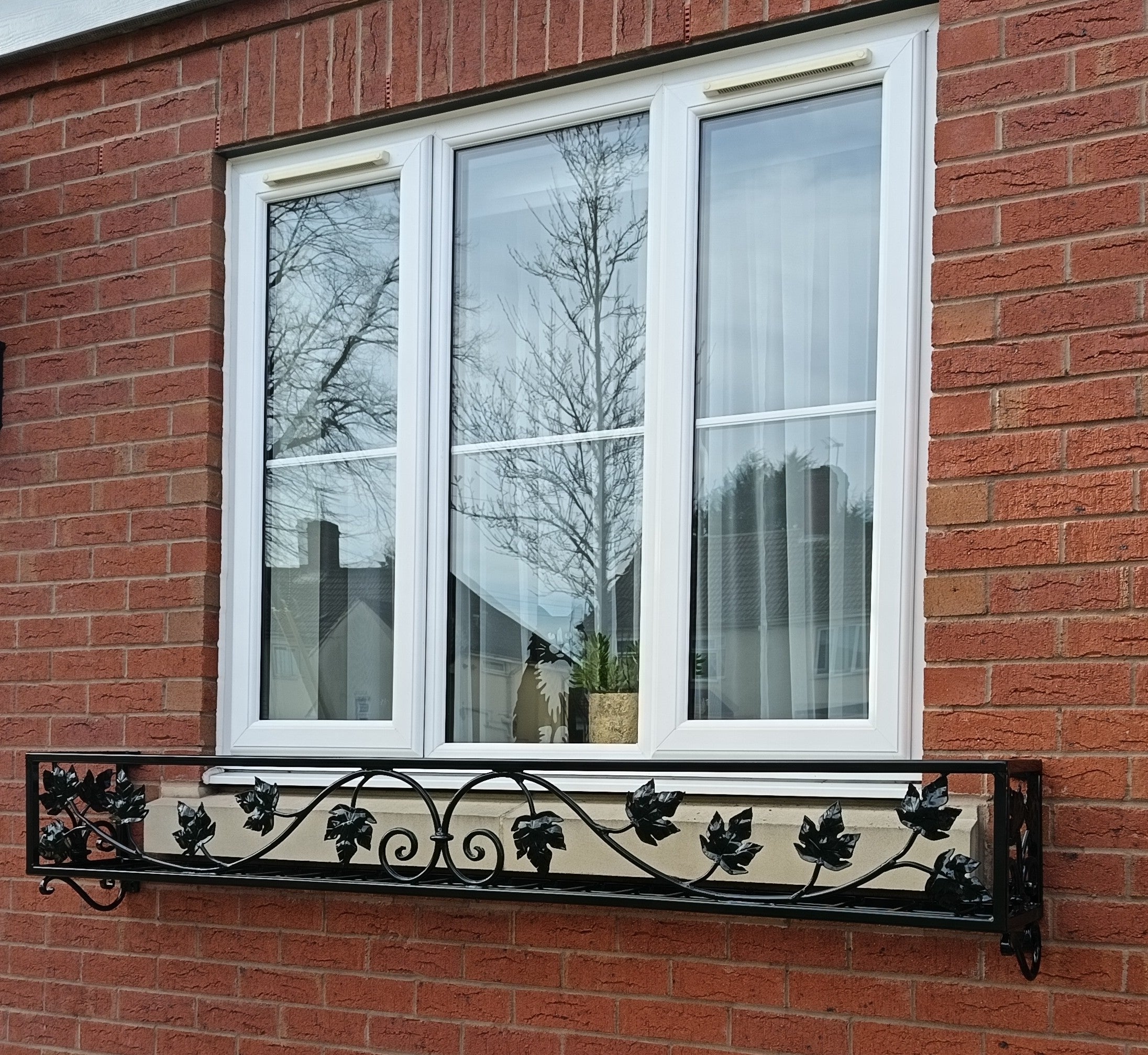 Bespoke Wrought Iron Window Flower Basket - Hand Forged Leaf Design. 40