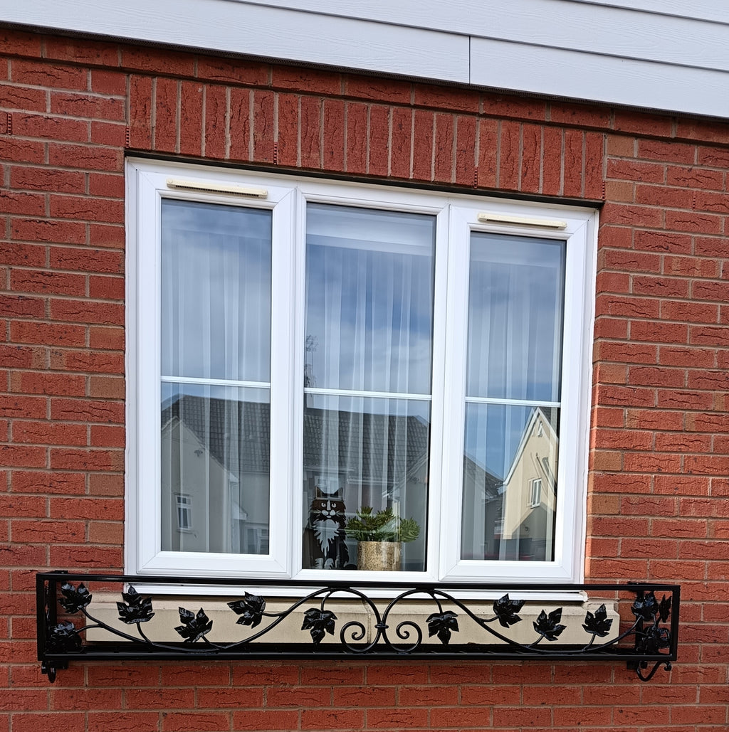 Bespoke Wrought Iron Window Flower Basket - Hand Forged Leaf Design. 40