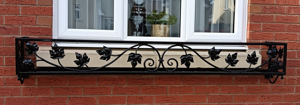 Bespoke Wrought Iron Window Flower Basket - Hand Forged Leaf Design. 40