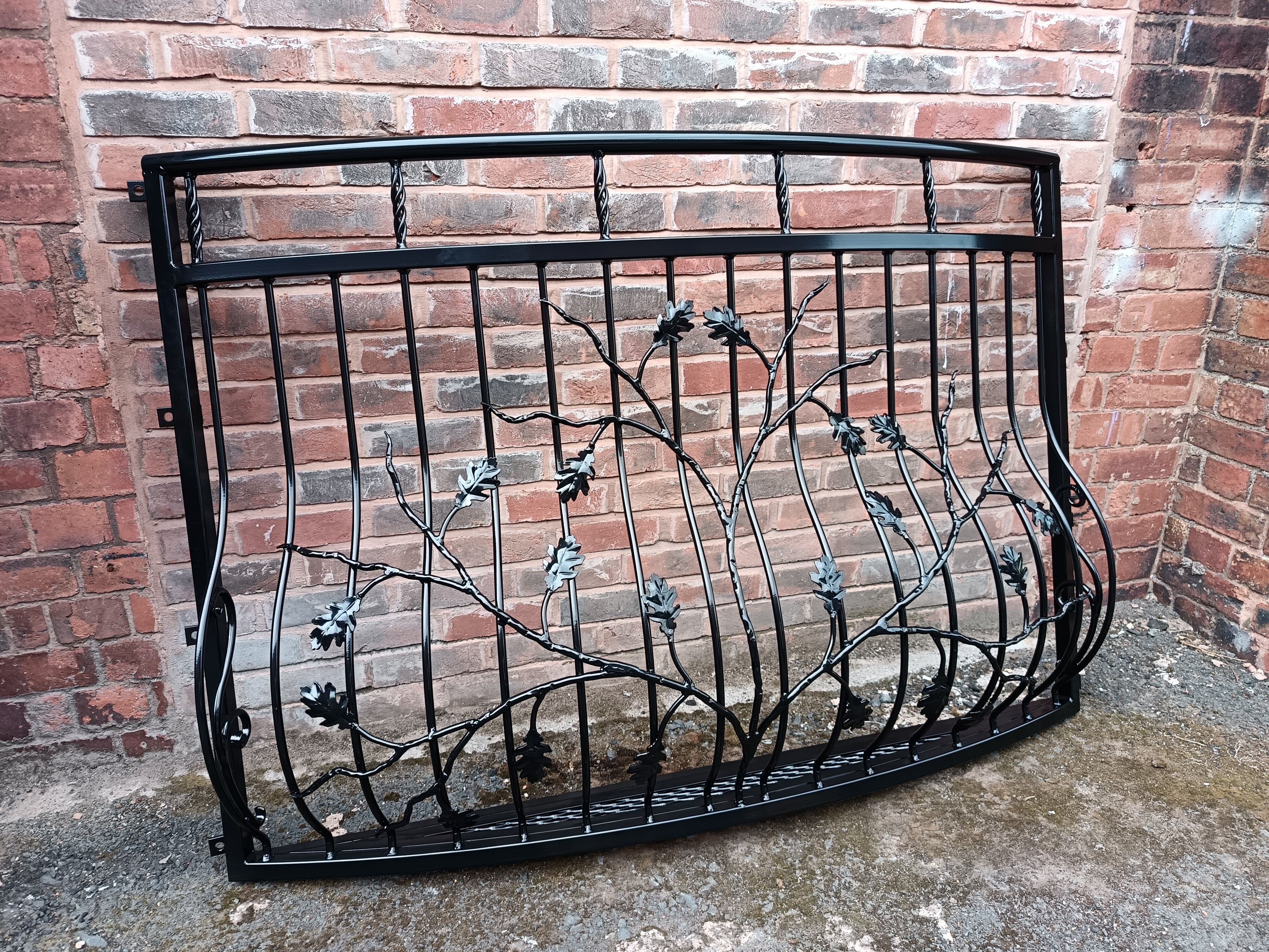Hand Forged Juliet Balcony with Mesh floor - Oak leaves Design. 79