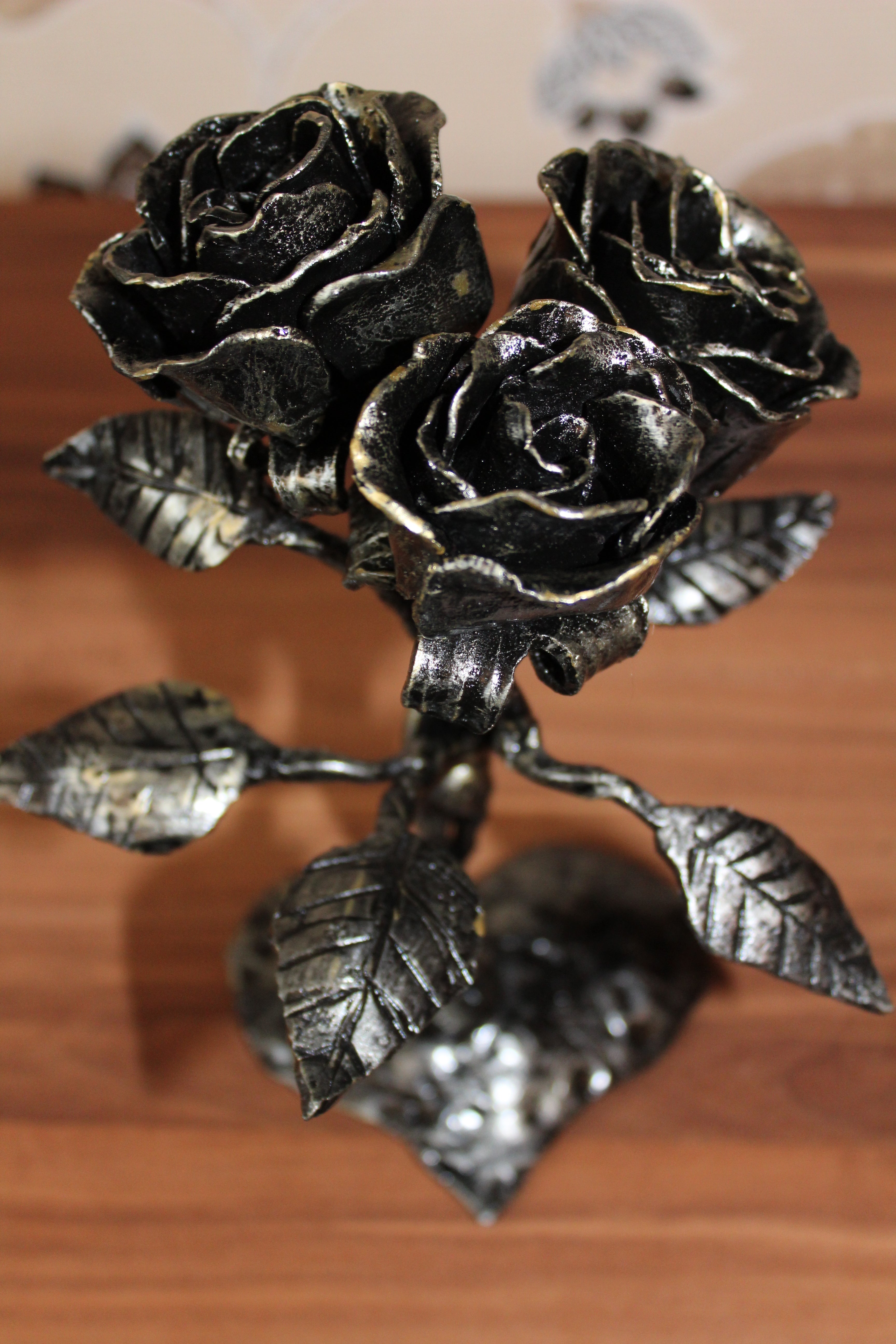 Hand forged metal wrought iron roses