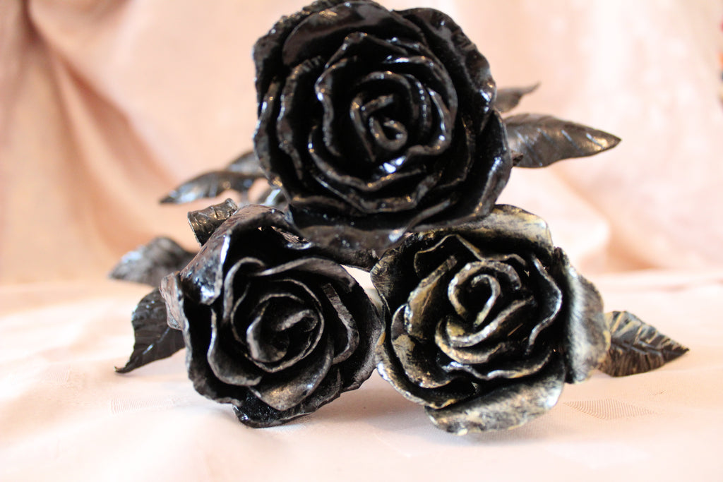 Hand forged metal wrought iron roses