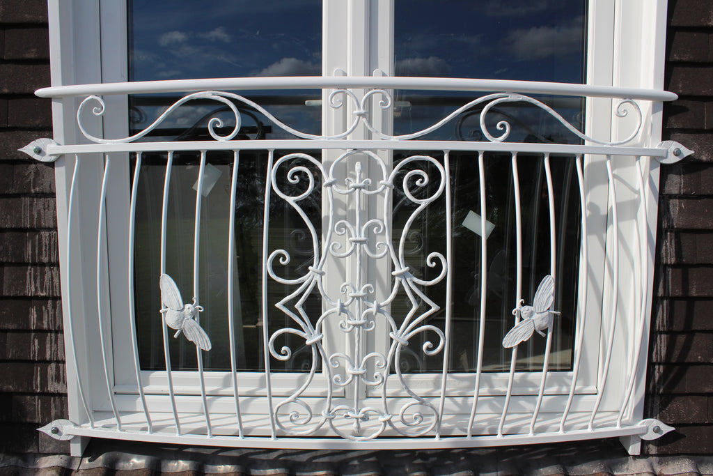 Bespoke Wrought Iron Juliet Balcony - Scrolls & bees Design. 63