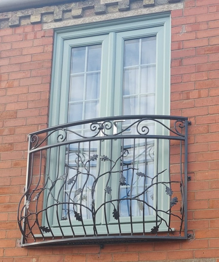 Bespoke Wrought Iron Juliet Balcony with Mesh Floor - Made to measure - Oak tree Design. 22