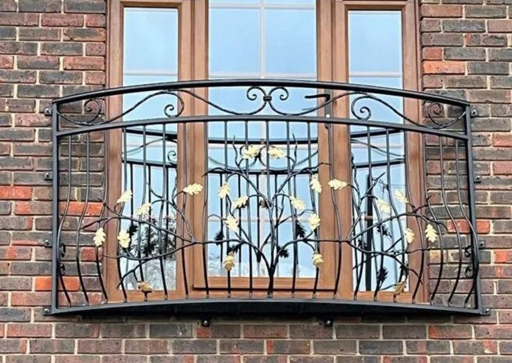 Bespoke Wrought Iron Juliet Balcony with Mesh Floor - Oak Leaf Design. 30