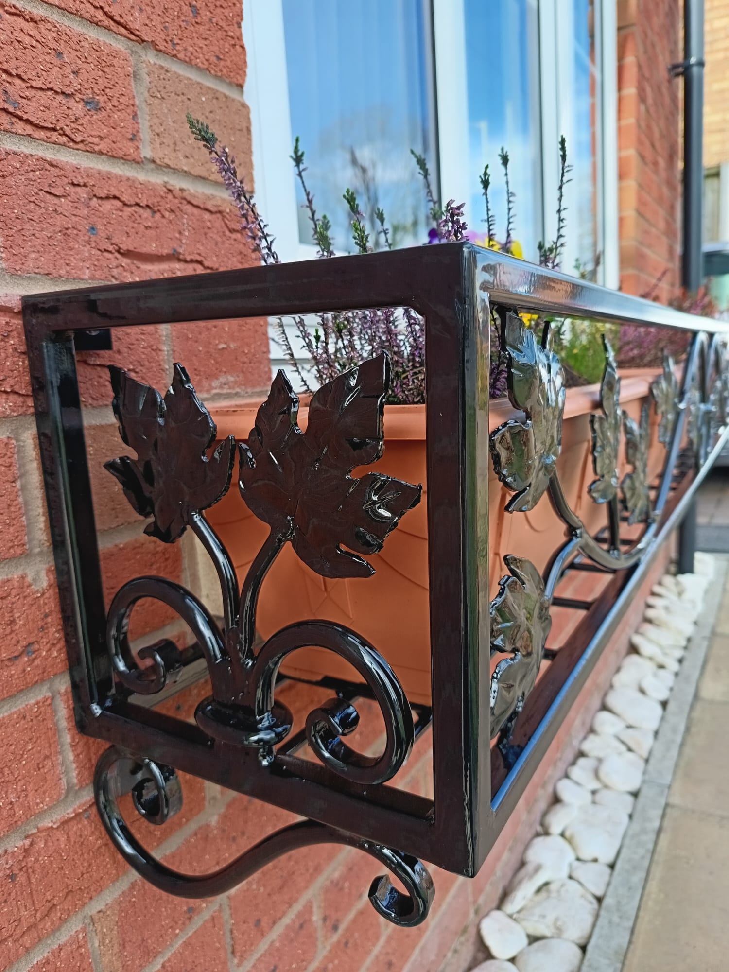 Bespoke Wrought Iron Window Flower Basket - Hand Forged Leaf Design. 40