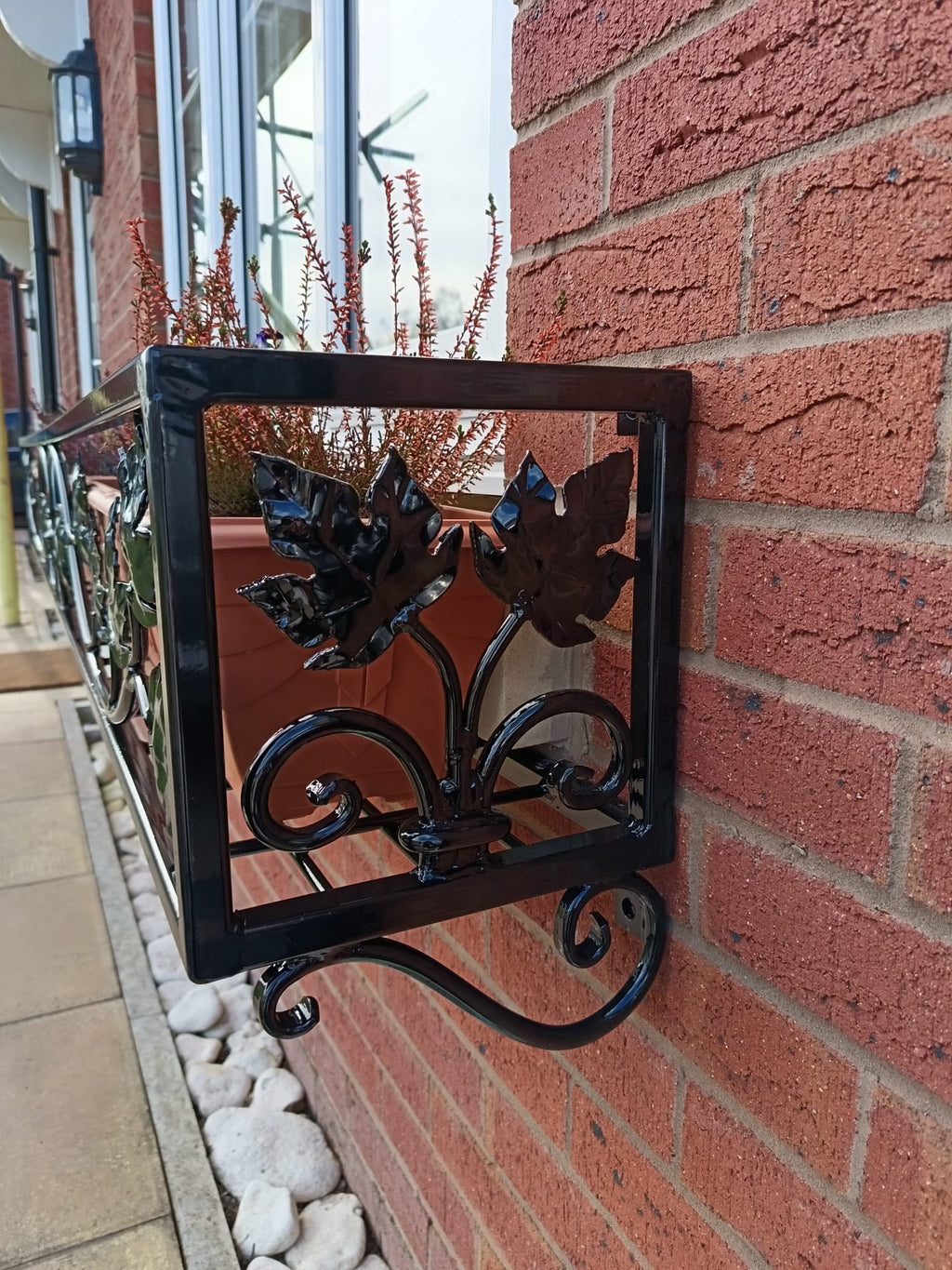 Bespoke Wrought Iron Window Flower Basket - Hand Forged Leaf Design. 40