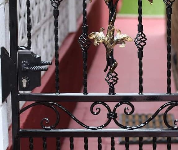 Custom Wrought Iron Gate with Flower & Scrollwork - Handmade. 36