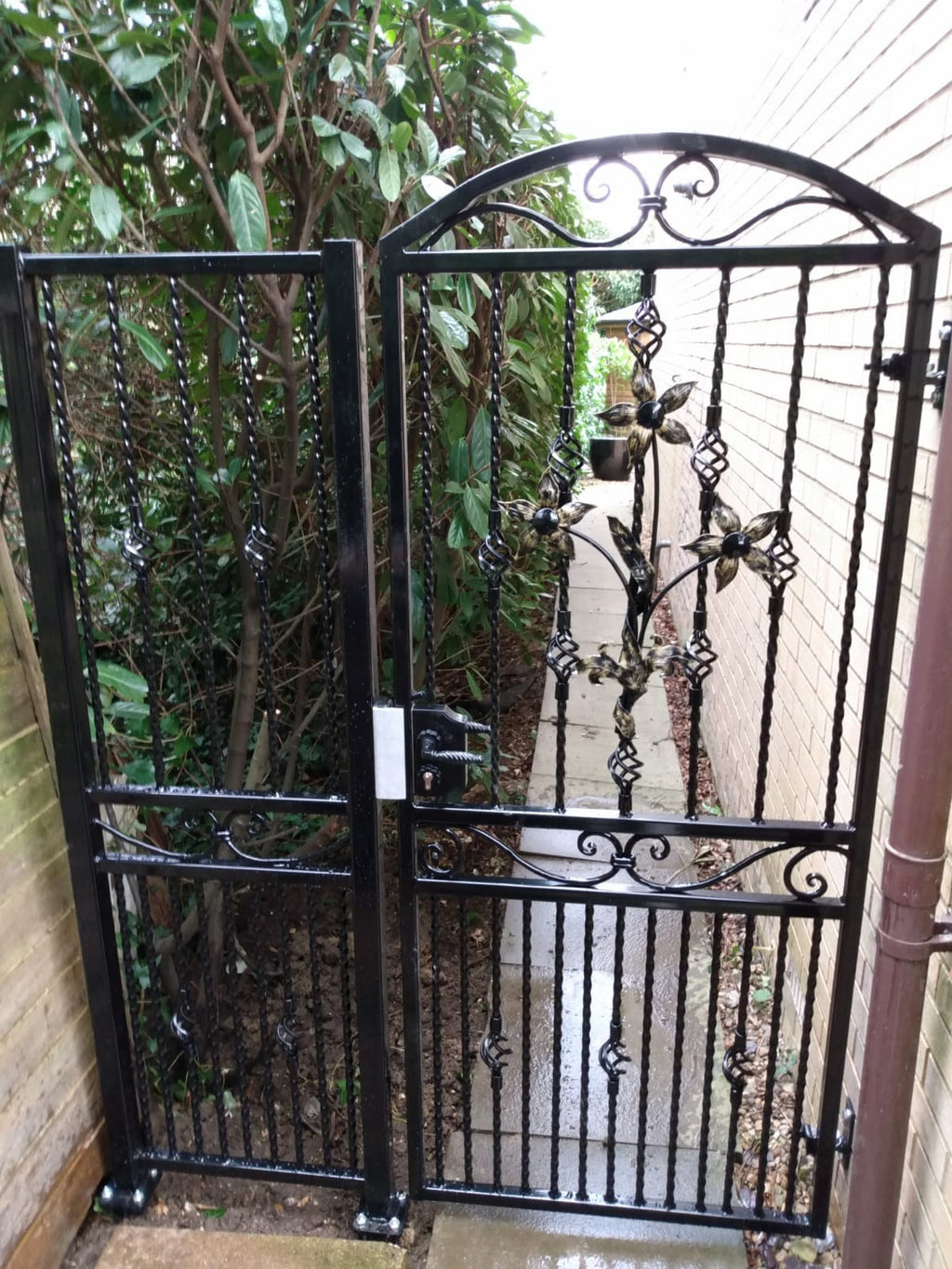 Custom Wrought Iron Gate with Flower & Scrollwork - Handmade. 36