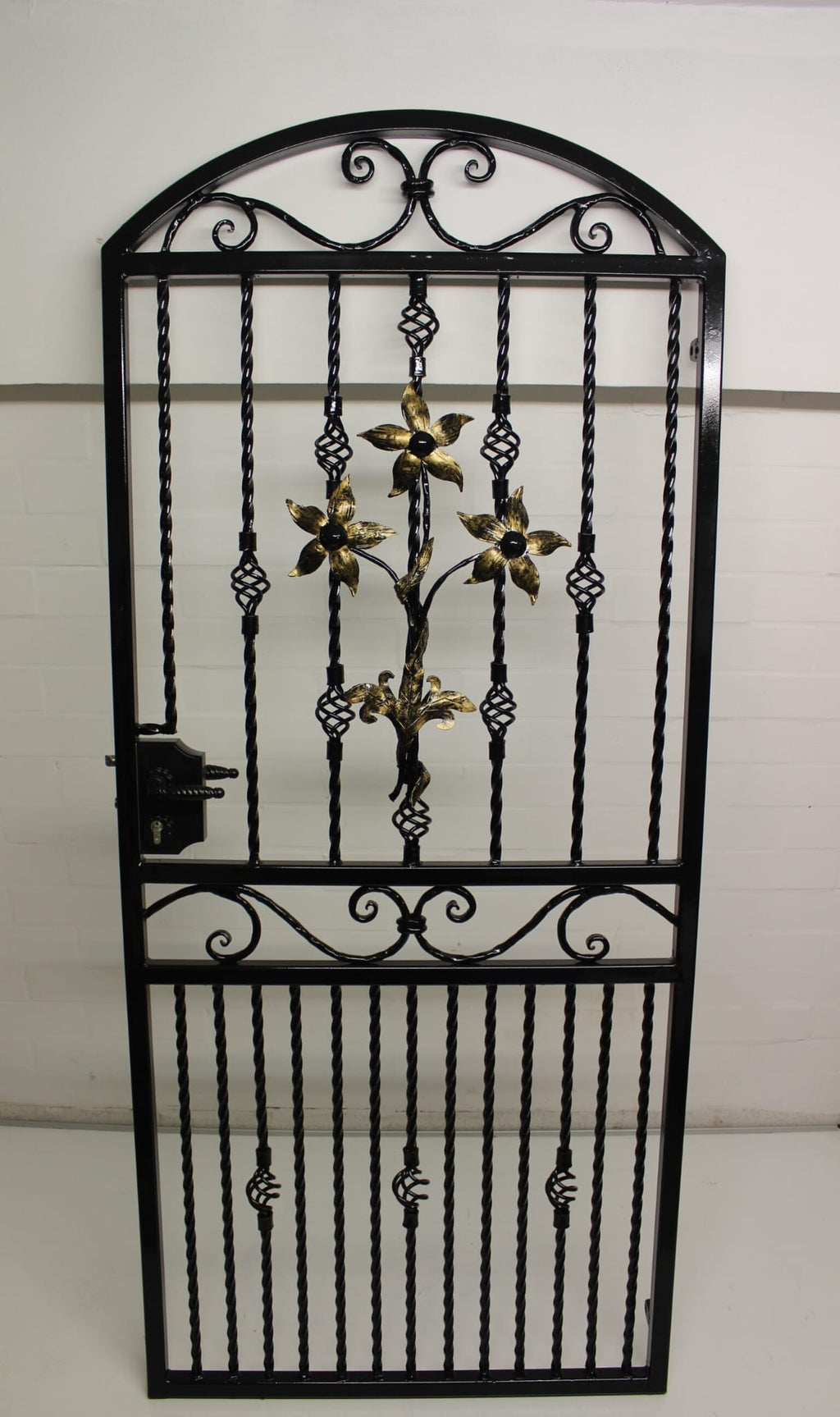 Custom Wrought Iron Gate with Flower & Scrollwork - Handmade. 36