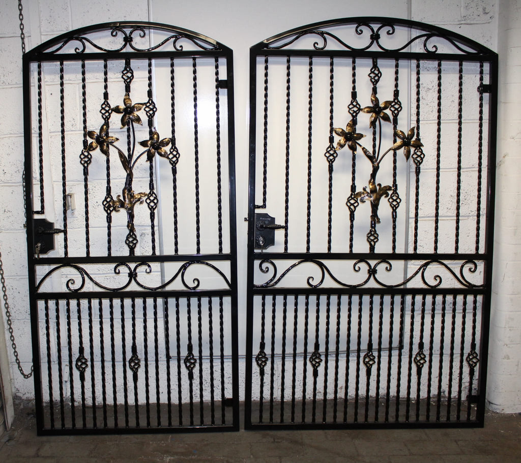 Custom Wrought Iron Gate with Flower & Scrollwork - Handmade. 36
