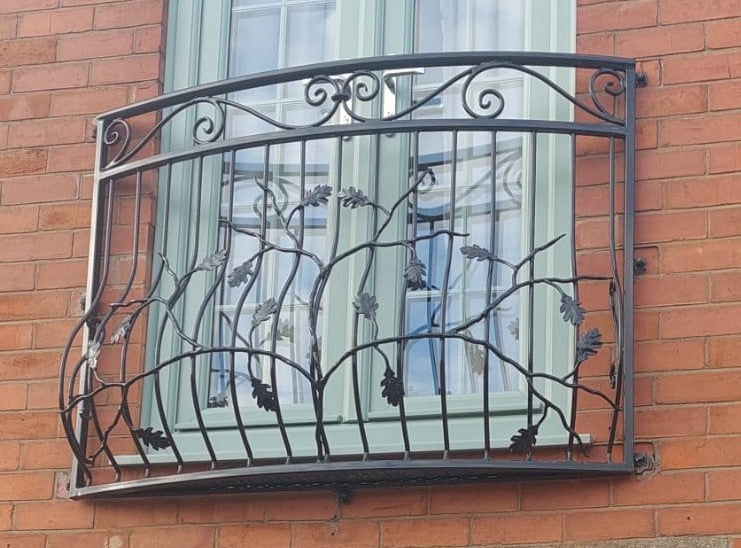 Bespoke Wrought Iron Juliet Balcony with Mesh Floor - Made to measure - Oak tree Design. 22