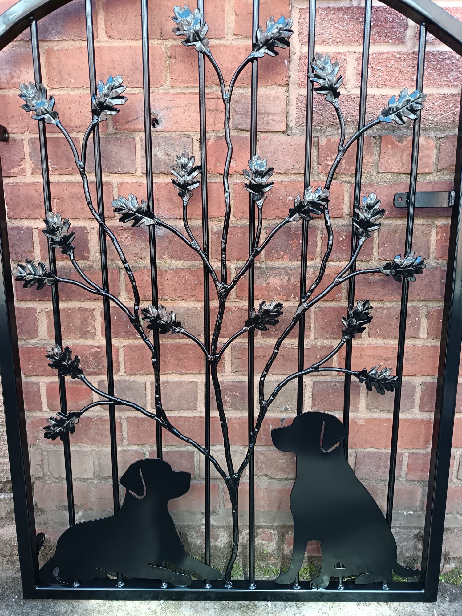 Hand Forged Wrought Iron Garden Gate - Dogs & Oak tree Design. 30