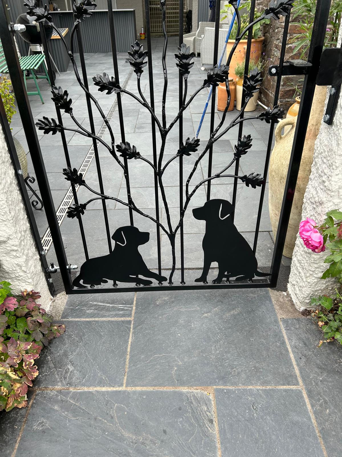 Hand Forged Wrought Iron Garden Gate - Dogs & Oak tree Design. 30