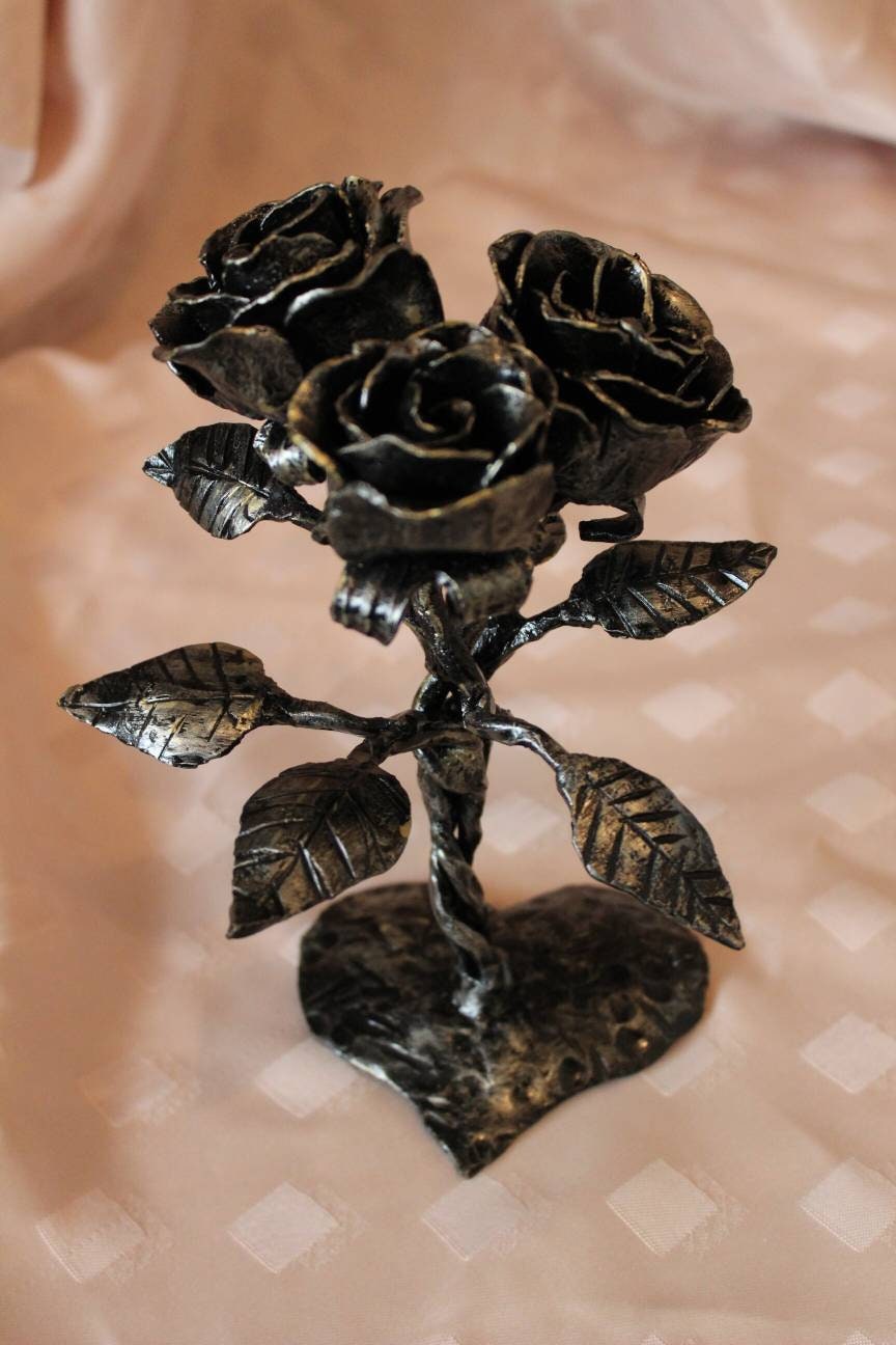Hand forged metal wrought iron roses