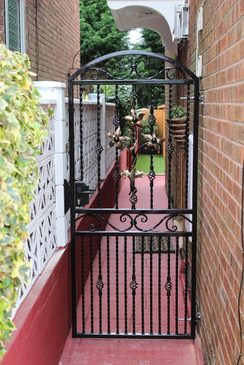 Custom Wrought Iron Gate with Flower & Scrollwork - Handmade. 36