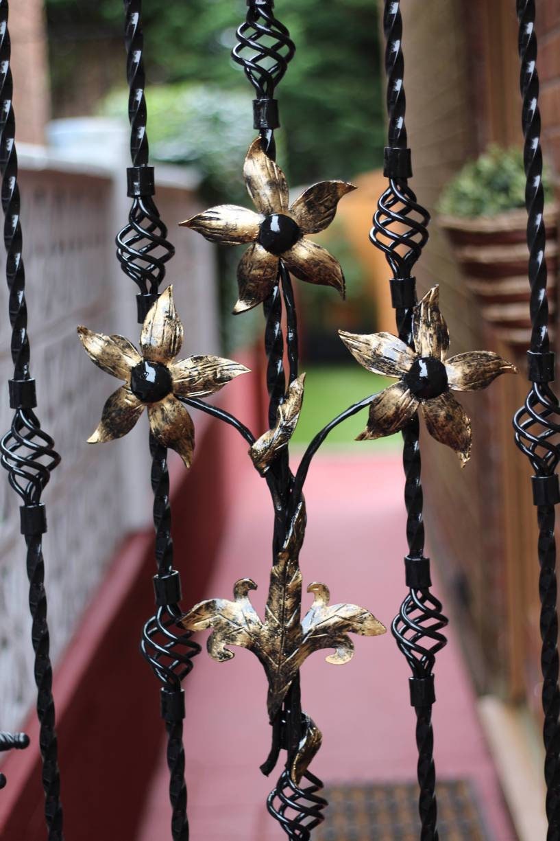 Custom Wrought Iron Gate with Flower & Scrollwork - Handmade. 36