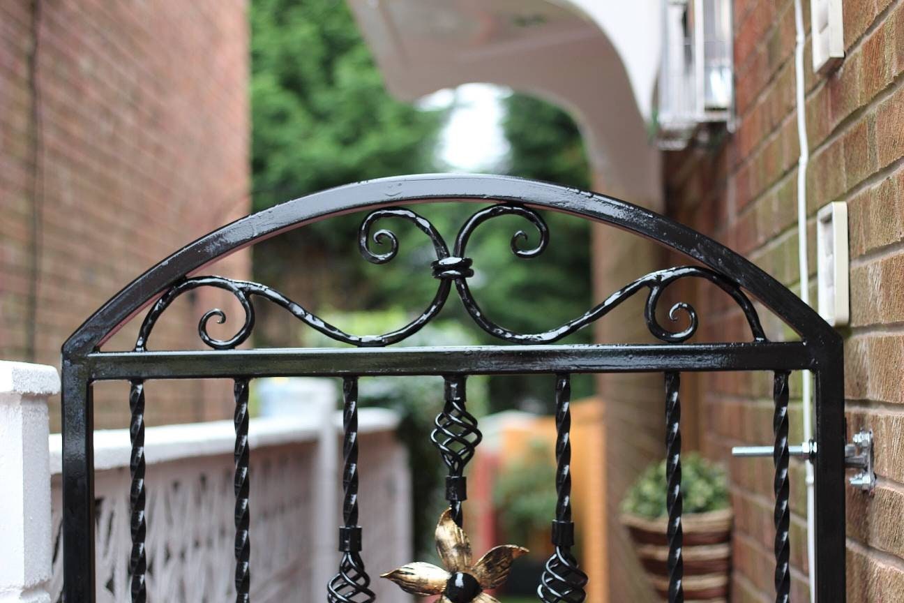 Custom Wrought Iron Gate with Flower & Scrollwork - Handmade. 36