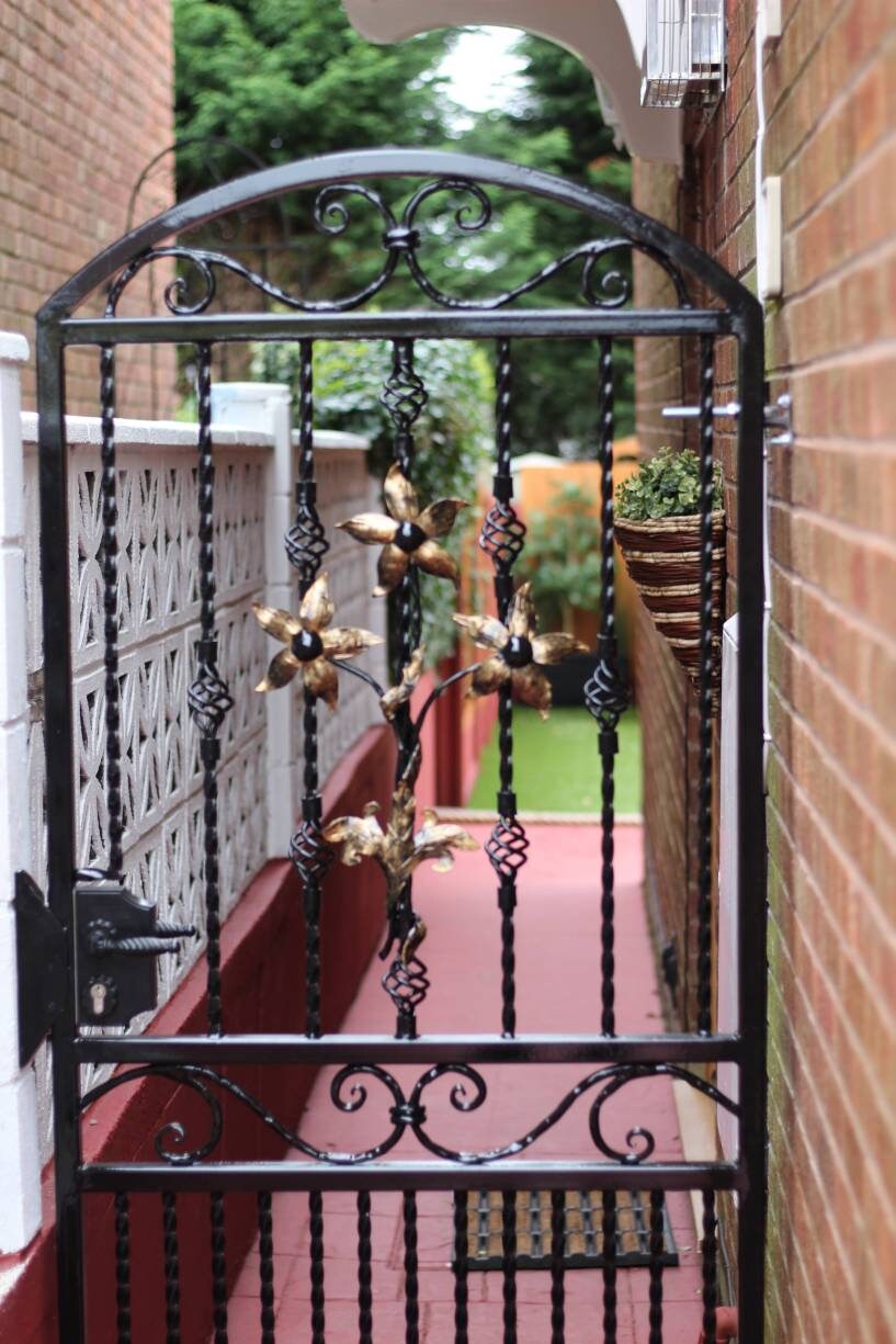Custom Wrought Iron Gate with Flower & Scrollwork - Handmade. 36