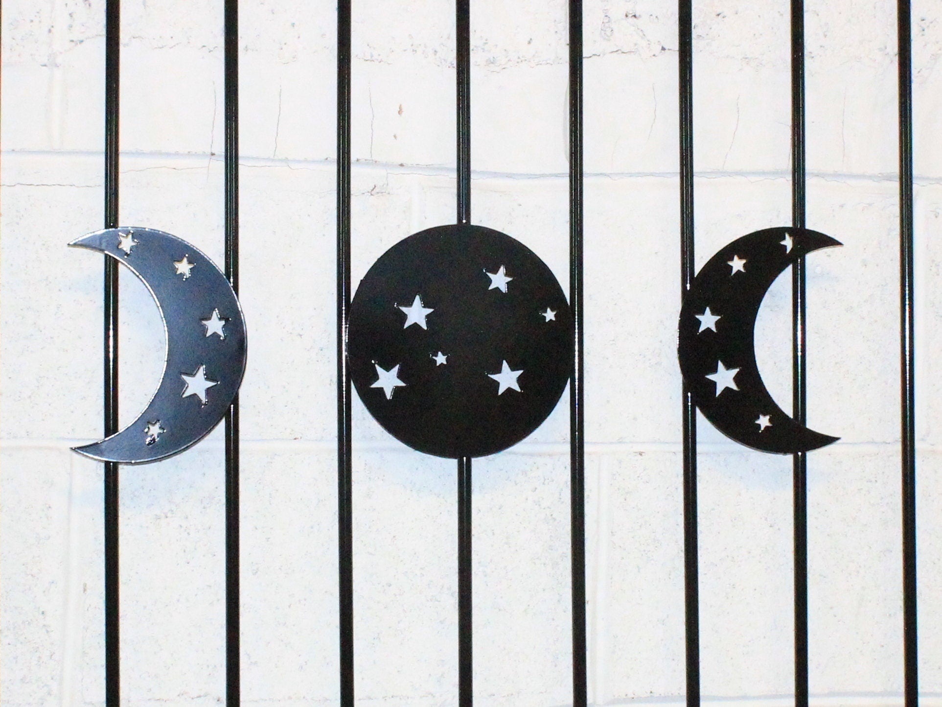 Bespoke Wrought Iron Juliet Balcony - Triple moon symbol. 70