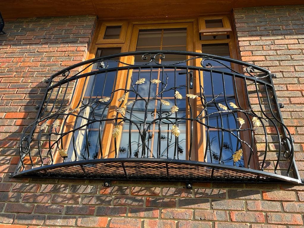 Bespoke Wrought Iron Juliet Balcony with Mesh Floor - Made to measure - Oak tree Design. 22
