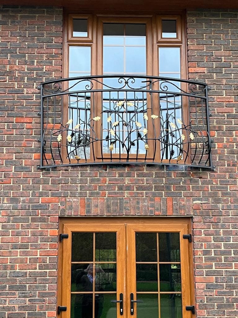 Bespoke Wrought Iron Juliet Balcony - Powder coated - Oak tree Design. 13