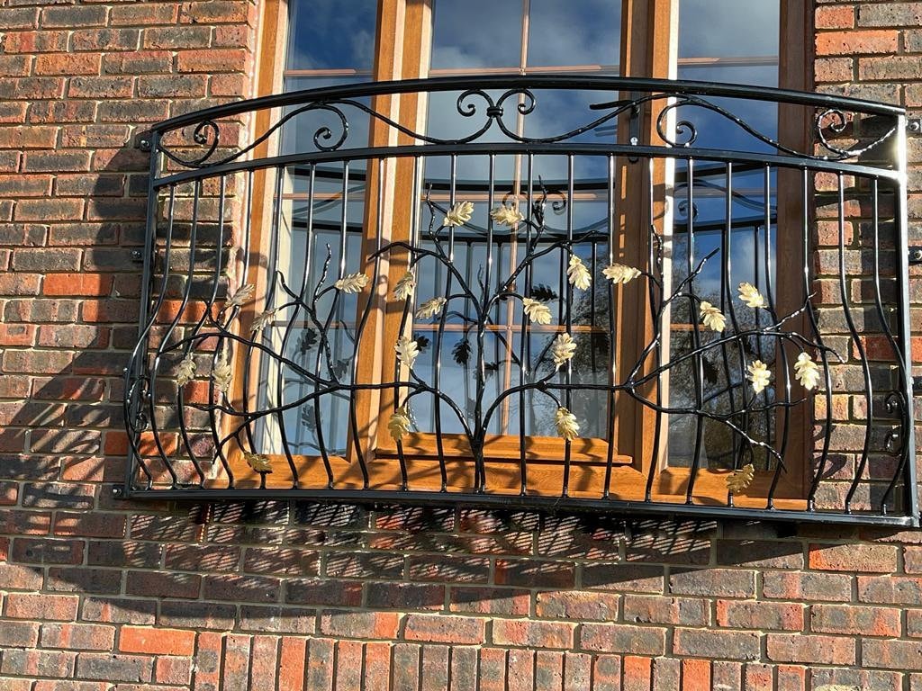 Bespoke Wrought Iron Juliet Balcony - Powder coated - Oak tree Design. 13