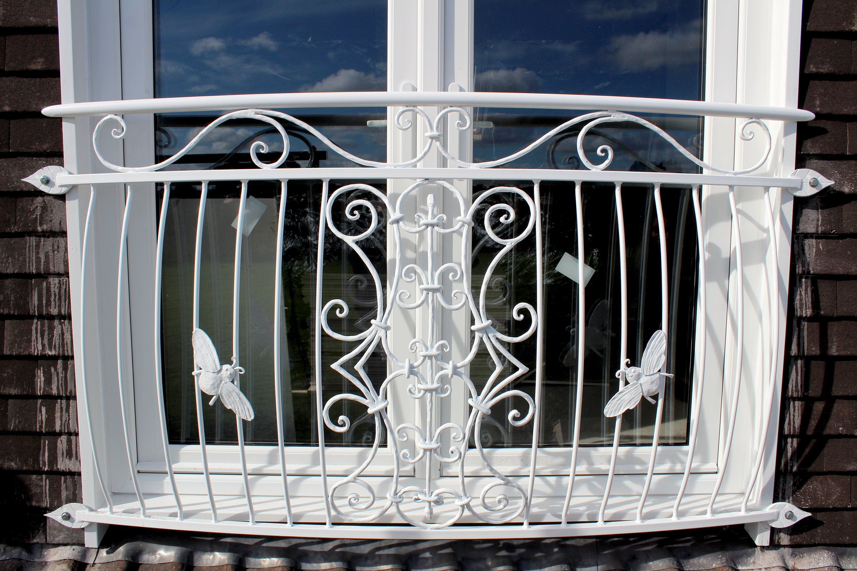 Bespoke Wrought Iron Juliet Balcony - Scrolls & bees Design. 63