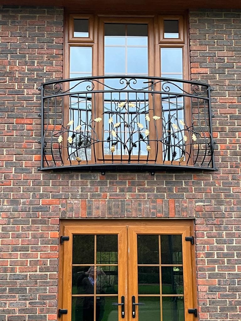 Bespoke Wrought Iron Juliet Balcony with Mesh Floor - Made to measure - Oak tree Design. 22