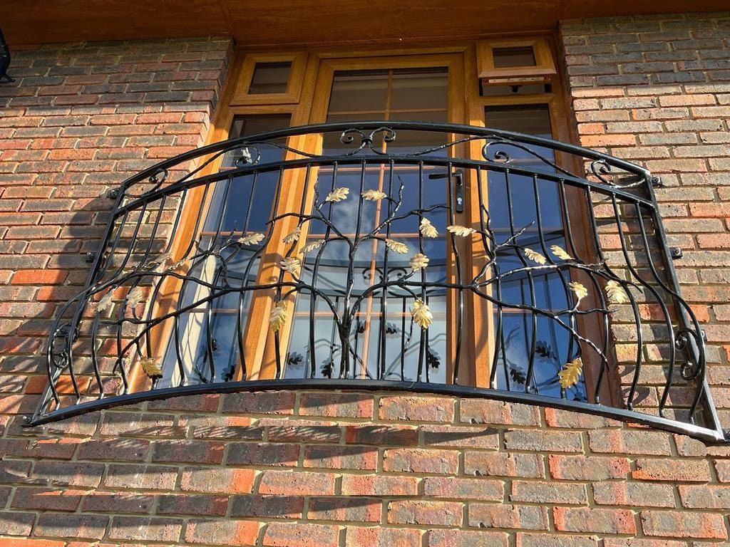 Bespoke Wrought Iron Juliet Balcony - Powder coated - Oak tree Design. 13