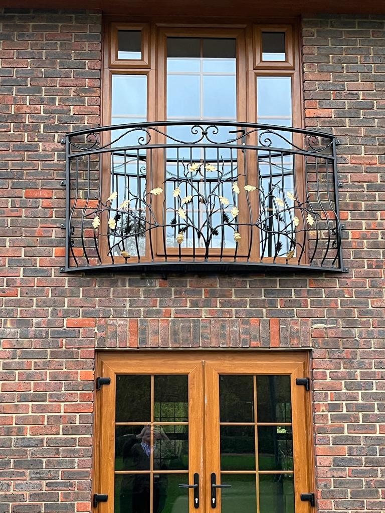 Bespoke Wrought Iron Juliet Balcony - Powder coated - Oak tree Design. 13