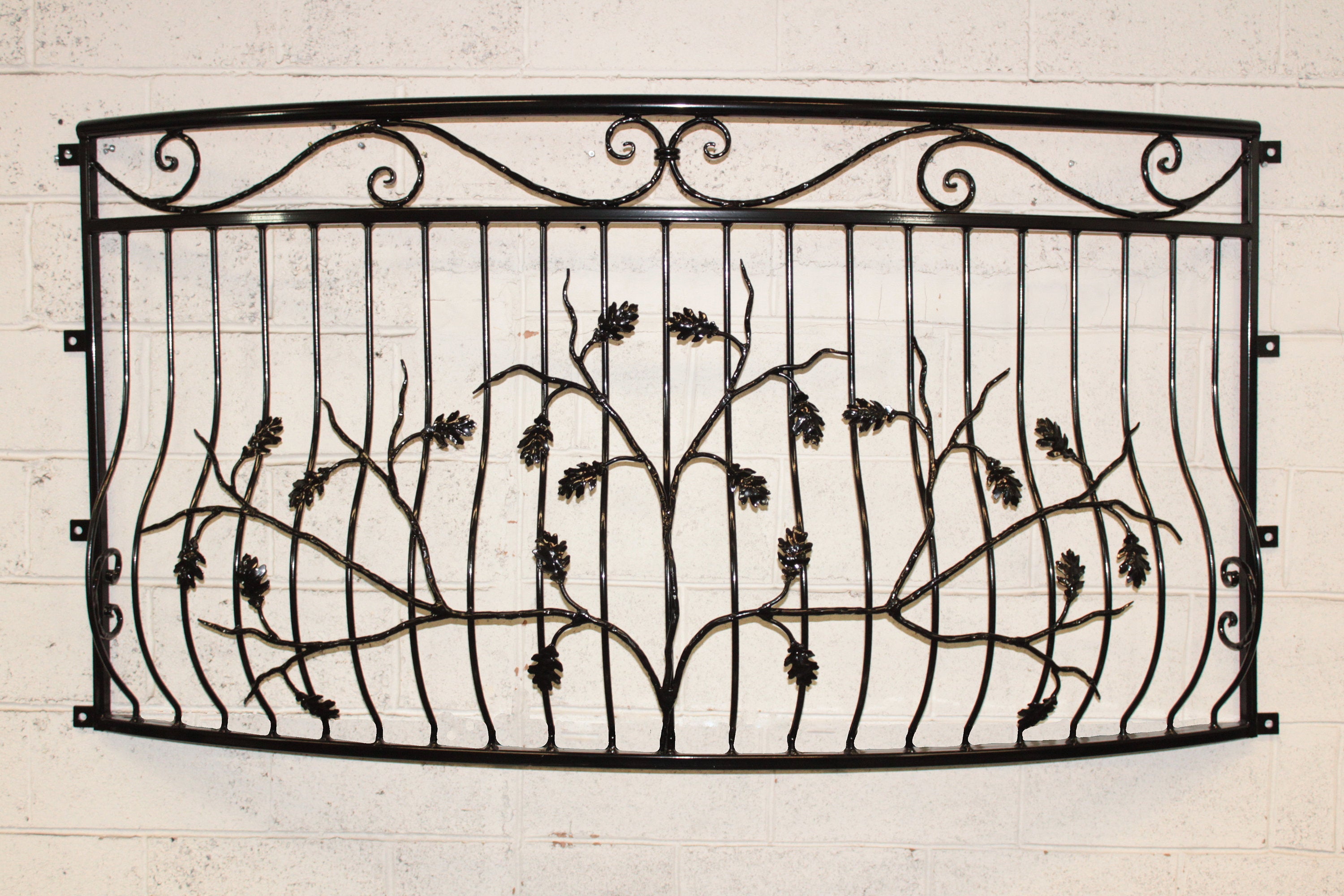 Bespoke Wrought Iron Juliet Balcony - Powder coated - Oak tree Design. 13