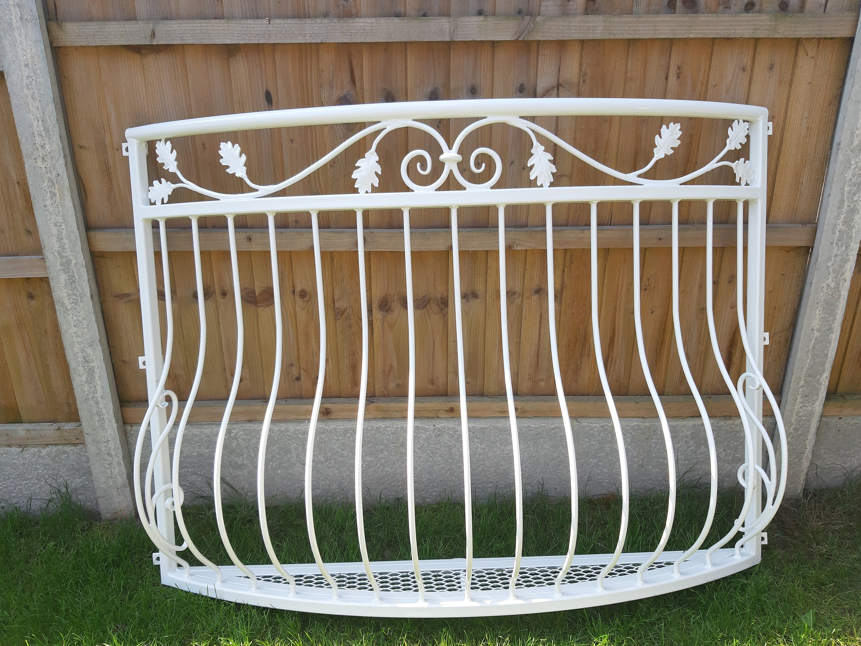 Bespoke Wrought Iron Juliet Balcony with Mesh Floor - Oak leaves Scrolls. 24