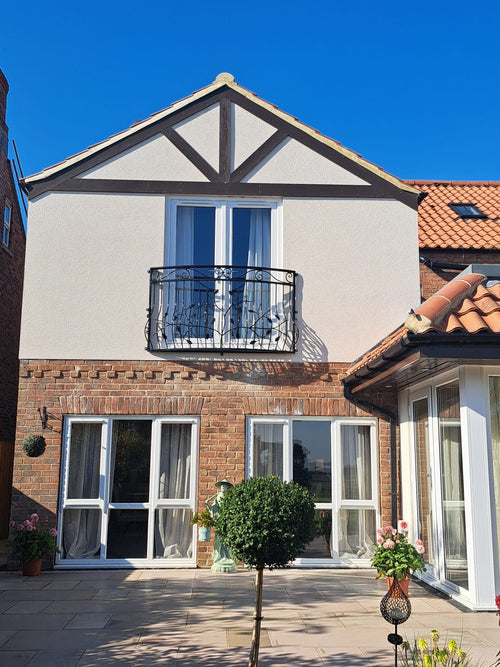 Bespoke Wrought Iron Juliet Balcony with Mesh Floor - Oak Leaf Design. 30