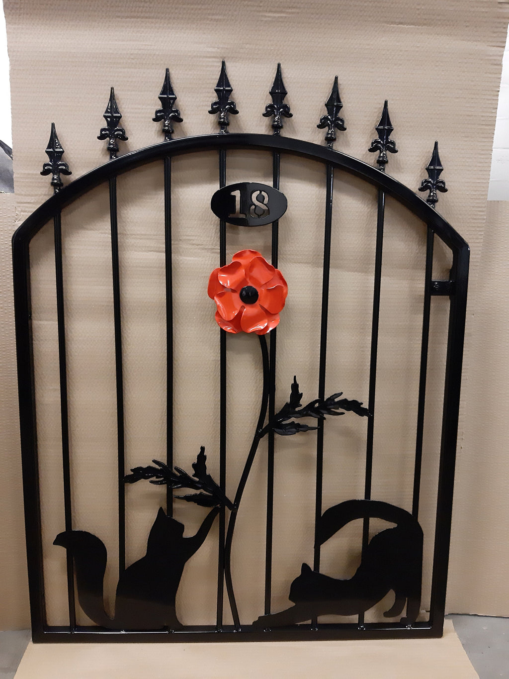 Bespoke Hand Forged Wrought Iron Garden Gate - Cats & Poppy Design. 29