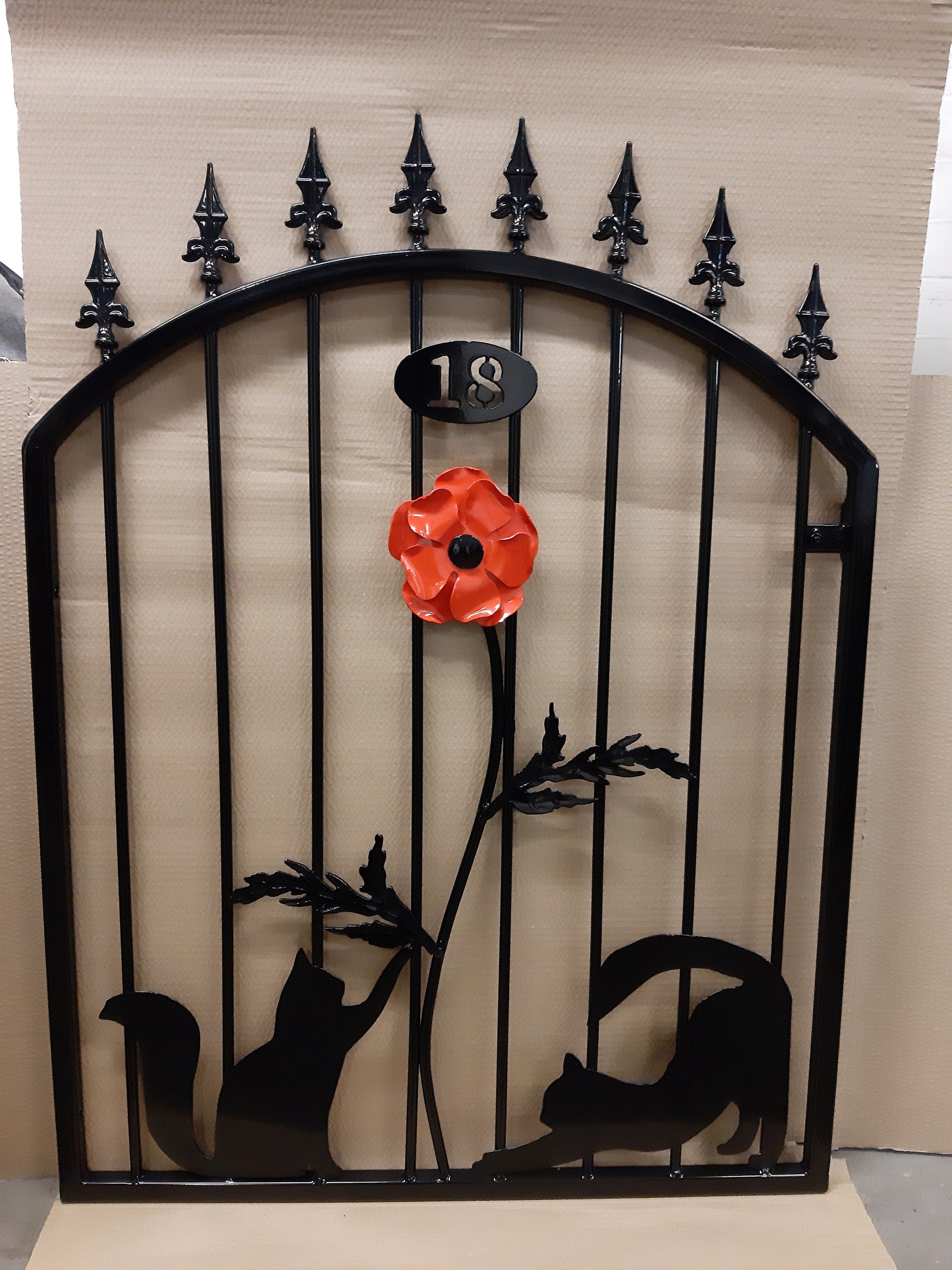 Bespoke Hand Forged Wrought Iron Garden Gate - Cats & Poppy Design. 29