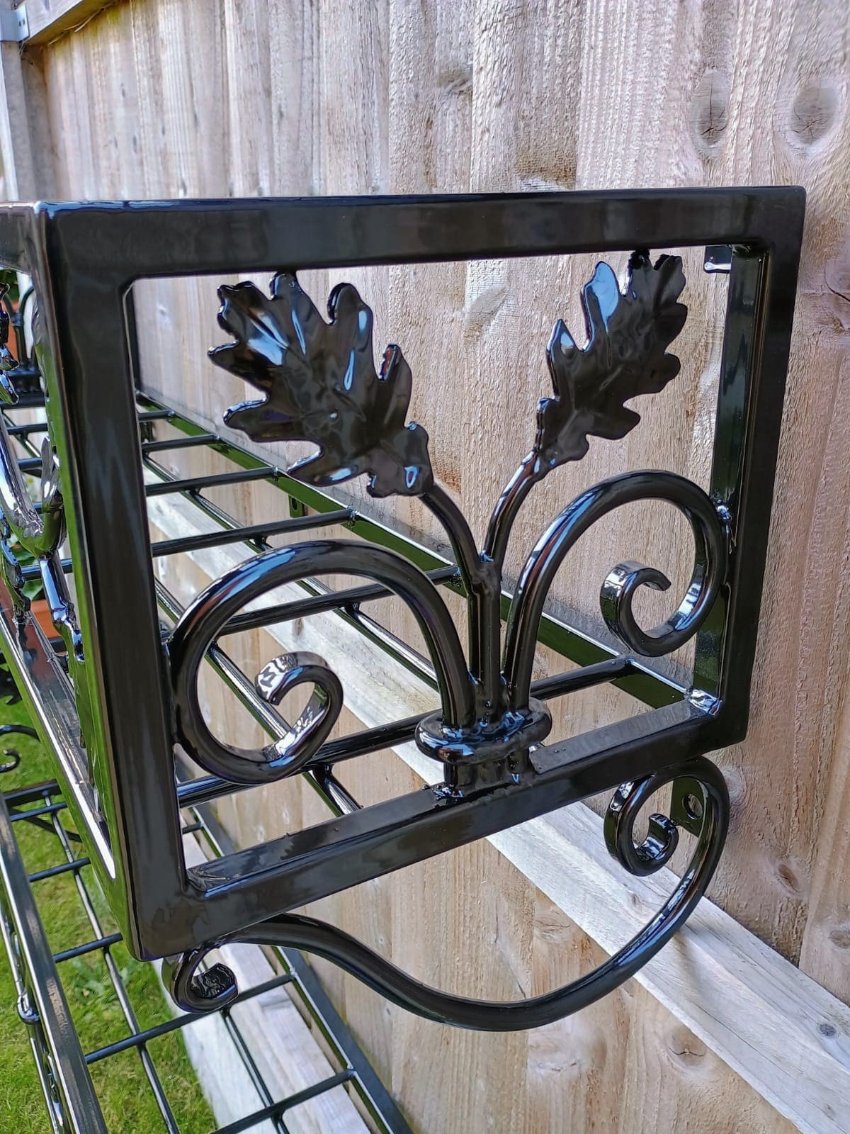 Hand Forged Metal Wall Planter Basket - Leaf Scroll Design. 39